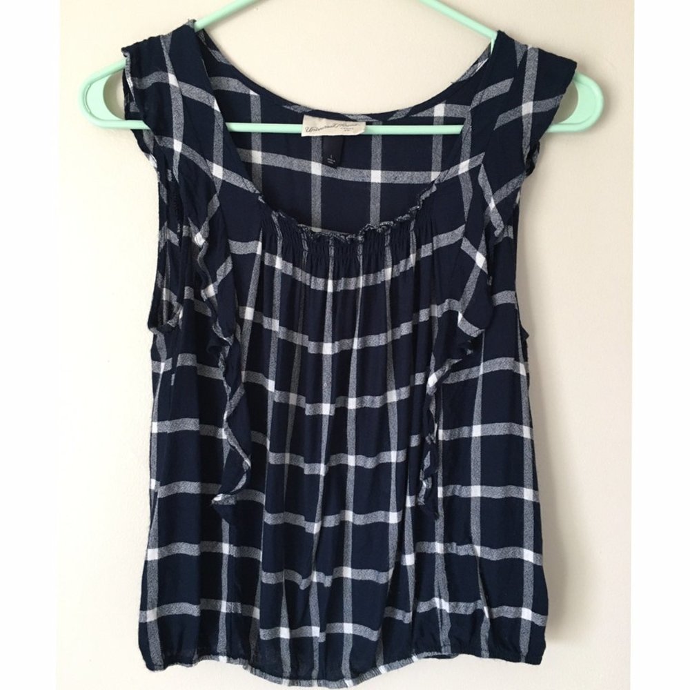 Target Blue Plaid Tank Top with Ruffles